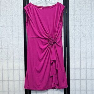 Midnight Velvet Fuchsia Cap Sleeve Side Gathered Rosette Midi Dress 10 Lined